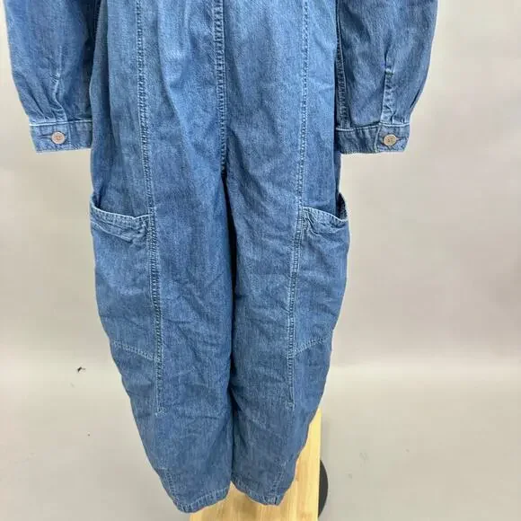 Free‎ People Archie Denim Jumpsuit Coveralls Utility Size Medium Barrel Leg